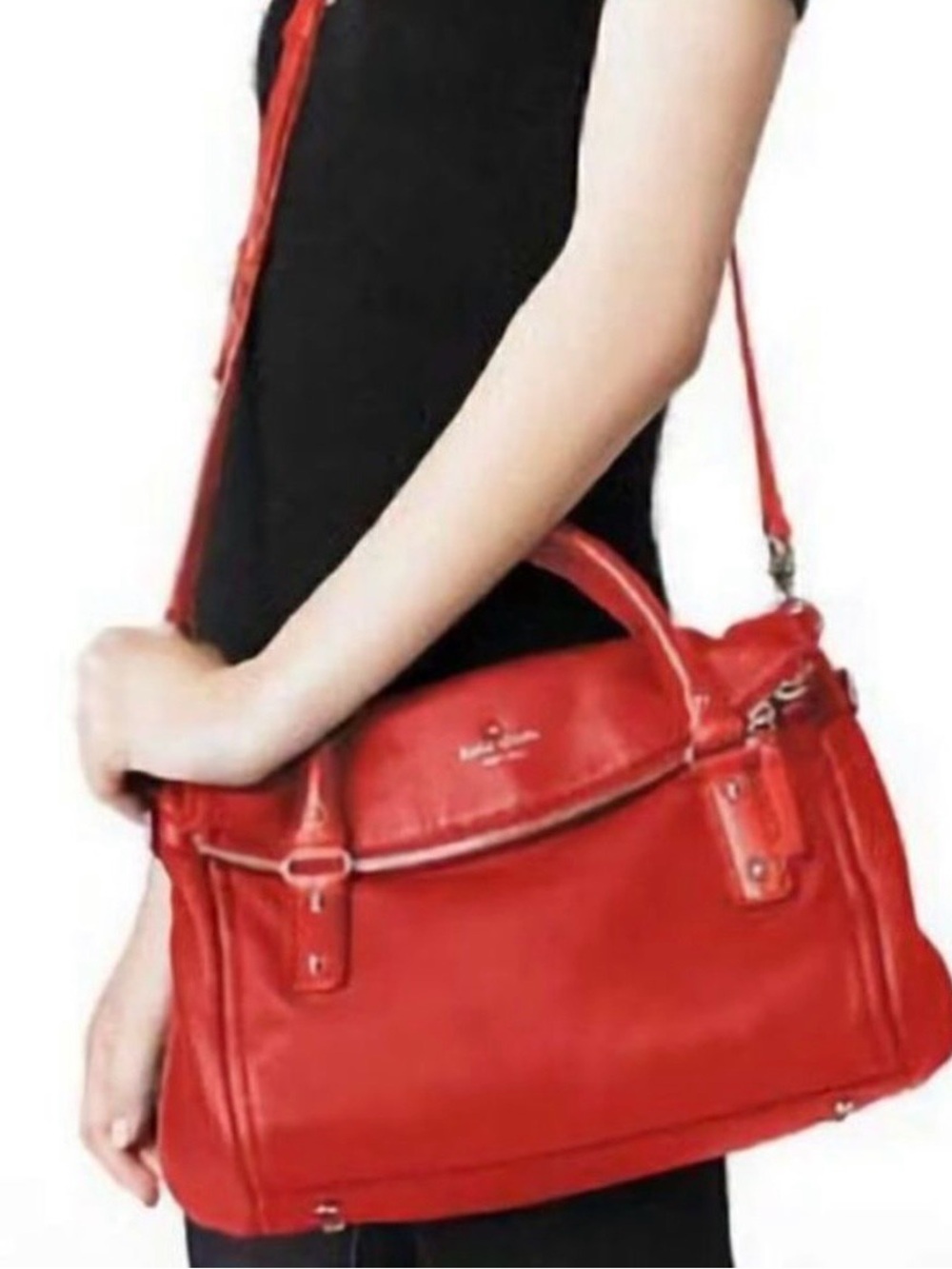 Kate Spade Soft Pebbled GERANIUM RED Leather Cobble Hill Small LESLIE Purse